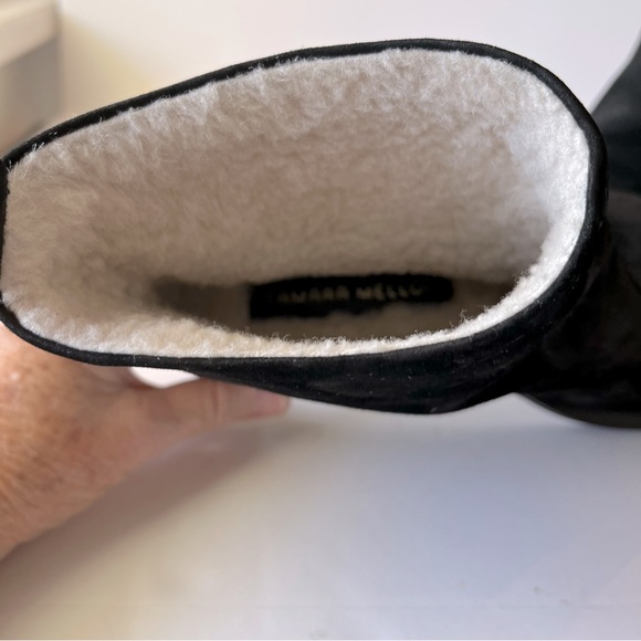 Tamara Mellon Black Suede Sherpa Lined Booties Size 37 1/2 - Picture 11 of 12